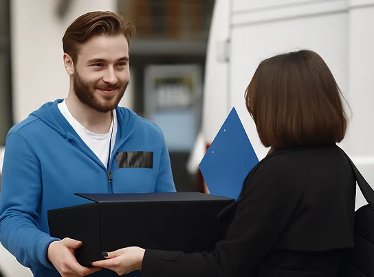 A courier handing over a parcel
