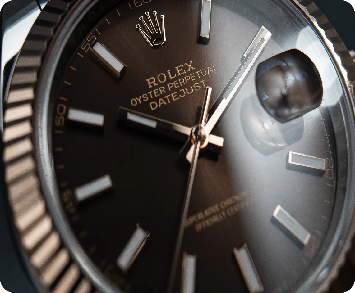 Close view of a Rolex Datejust dial