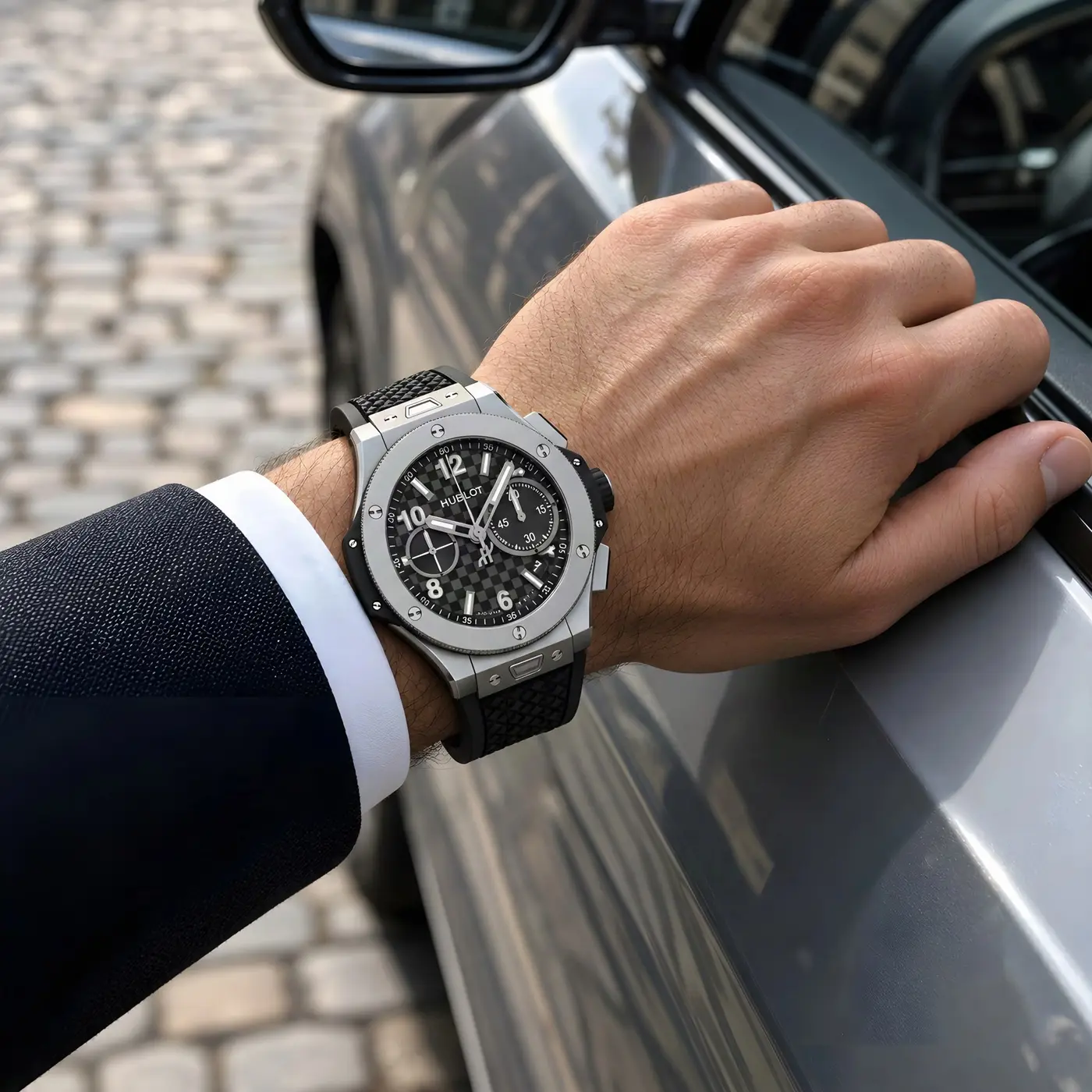 A Hublot chronograph on a wrist