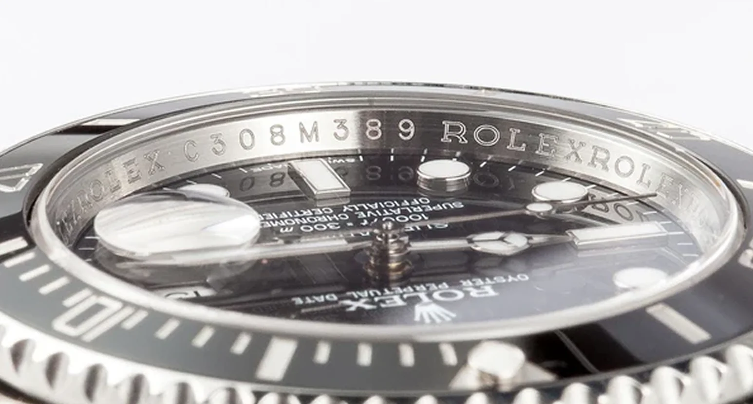 Engraved serial number on the rehaut of a Rolex
