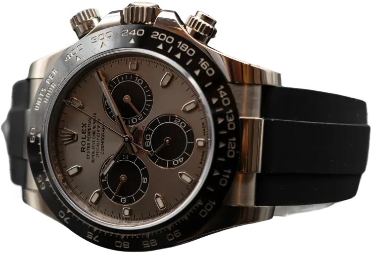A Rolex Daytona chronograph on a black rubber strap